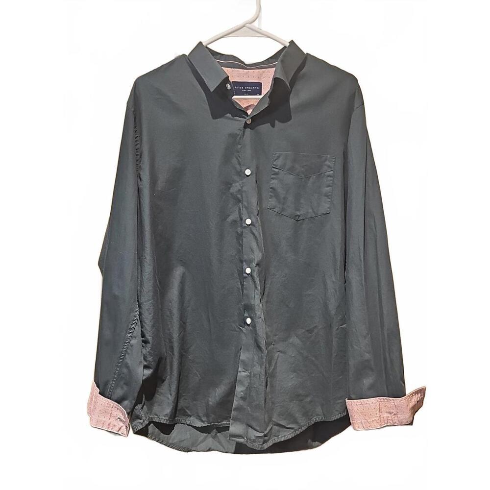 Peter England Flip Cuff Green/Rose button down shirt slim 44 XXL